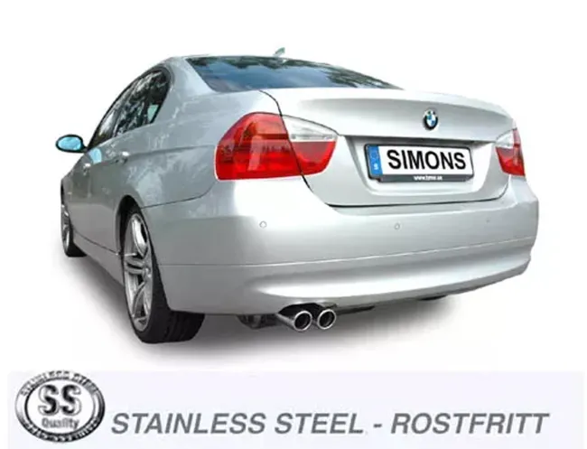 Simons Edelstahl Sportauspuffanlage 2x80 mm für BMW E90 Lci 323i, 325i, 325ix, 330i, 330ix mit EG-Genehmigung (eintragungsfrei)