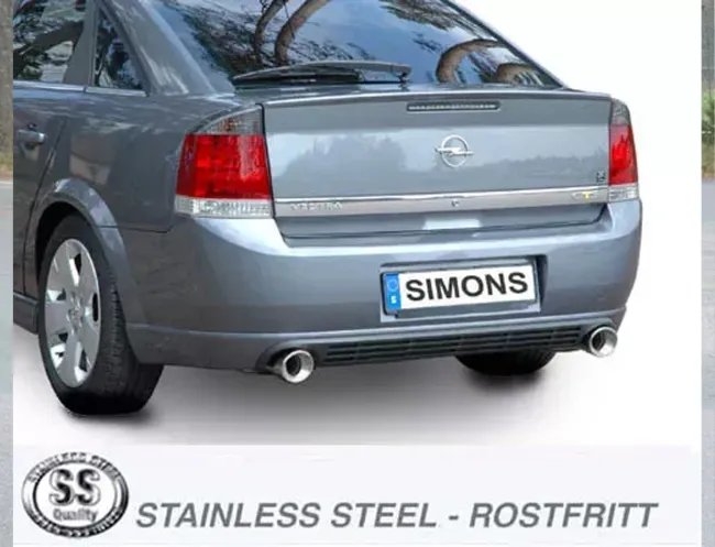 Simons Edelstahll Sportauspuff Duplex 100 mm + 100 mm Rund für Opel Vectra C Limousine1.8, 2.0T, 2.2, 3.2, 1.9CDTI, 2.0DTI, 2.2DTI, 3.0CDTI EG Betriebserlaubnis #1