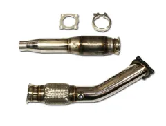 Downpipe für Golf 4, Audi A3, Seat Leon 1.8T ø 76mm mit 200 Zellen Sportkat mit E-Prüfzeichen bis Euro 4 tauglich Flexrohr Interlock - Edelstahl 